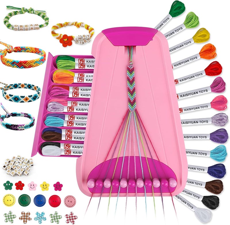 Maynacs Arts and Crafts for Kids Ages 8-12,Friendship Bracelet Making Kit for Girl,Kids Jewelry Making Kit with 28 Pre-Cut Threads,Christmas Birthday Gifts for Ages 6 7 8 9 10 11 12 Year Old Pink - Image 1